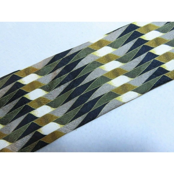 Manzoni Geometric Art Abstract Striped Black Diamond Italy Silk Neck Tie - Picture 3 of 10